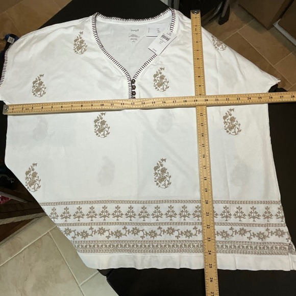 Pure Jill Embroidered Buttoned V Neck Tee White Multi Floral Print Cotton PL - Picture 9 of 10